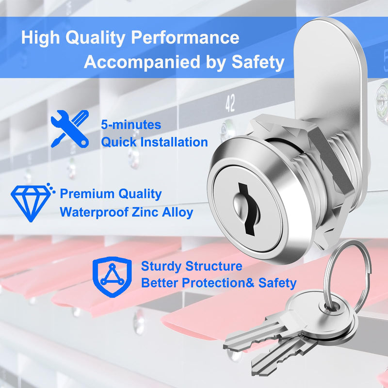 3 Pack Cabinet Cam Locks Keyed Alike, 5/8" Cabinet Lock with Keys, Rv Locks for Storage Door Secure Files Drawers Mailbox RV Door Tool Box, Zinc Alloy 3 Pack 5/8 Inch Silver