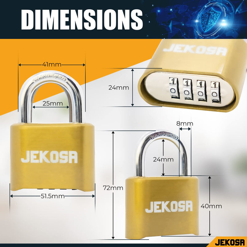 Jekosa® JKC/50 [Weatherpoof] Heavy Duty Combination Lock Outdoor - Lock with 4 Digit Code [No Key] - Ideal for Gate, Shed, Fence Normal Shackle Gold