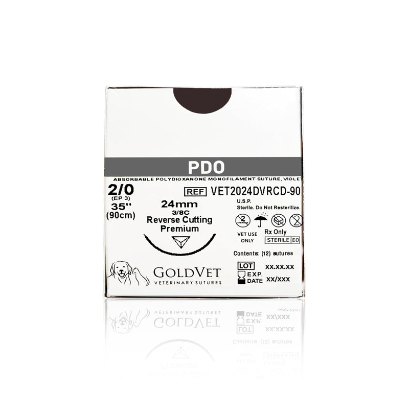 PDO Suture 2-0, 3/8 Round 24mm Reverse Cutting Needle (Comparable to PDS II), 35"