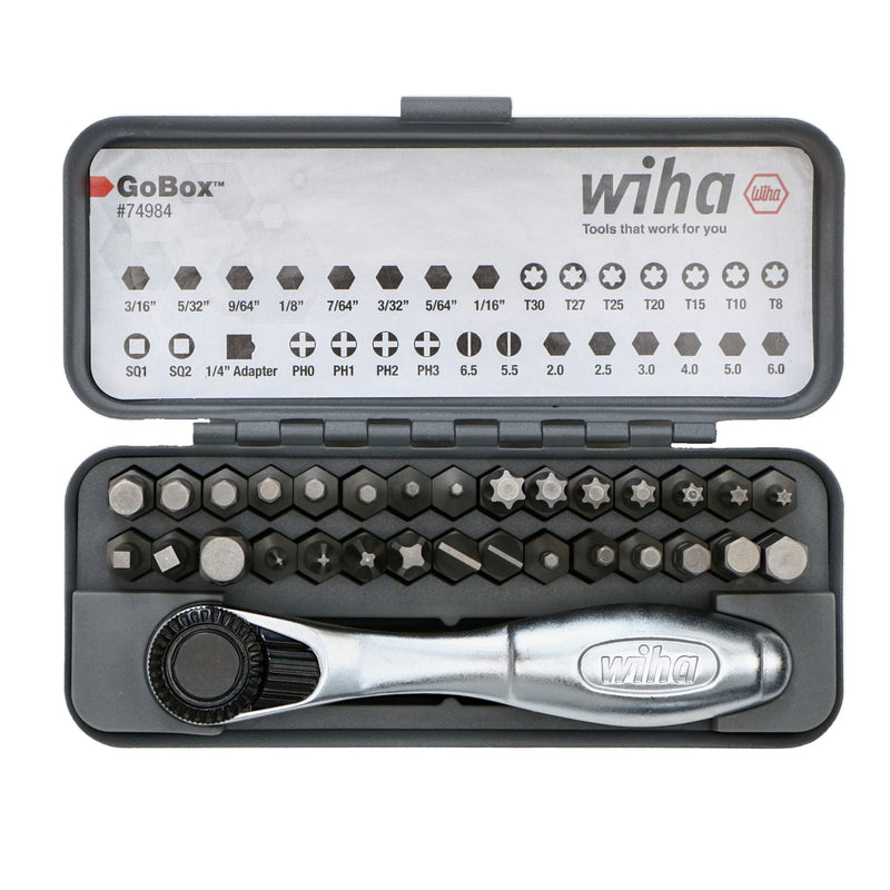 Wiha 74984 32 Piece GoBox Standard Bit Set with Mini Ratchet Fastener Drive Bit