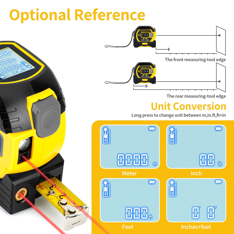 5m/16ft Digital Laser Tape Measure, WTWD 100m/328ft Laser Distance Measure with Cross-Line Laser Level, Area/Volume Calculator, Battery Powered, Voice Output, Backlit LCD, ft/in/m for Construction Voices 3-in-1 100m
