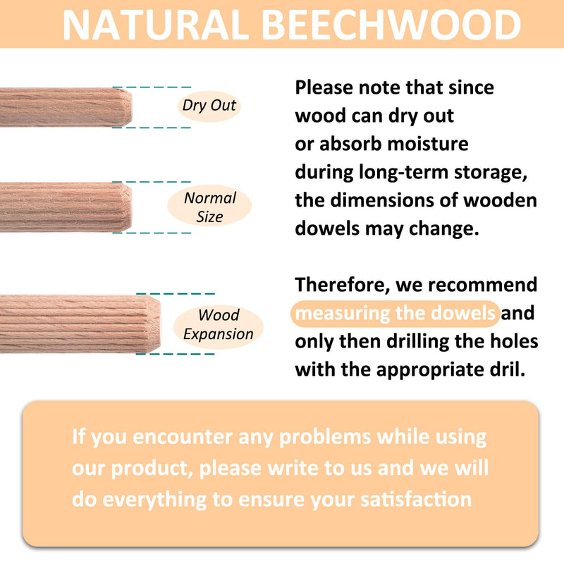 1/4-Inch Wooden Dowel Pins - 200 Pcs 1/4 x 1-1/4 inch Fluted Wood Dowels Rods,Hardwood Crafts Dowel Pegs ,Beechwood 1/4 Inch - 200 Pcs