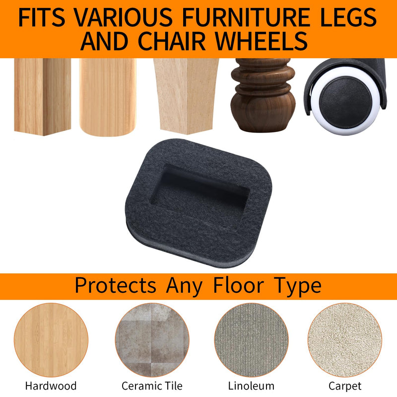 16 PCS Felt Furniture Coasters Caster Cups, Bed Office Chair Furniture Wheel Stoppers to Prevent Sliding, Felt Bottom Furniture Pads for Hardwood Floors, Prevent Scratches (Black, L: 2.1" * W:1.3") Black - S S: L:2.1" * W:1.3"