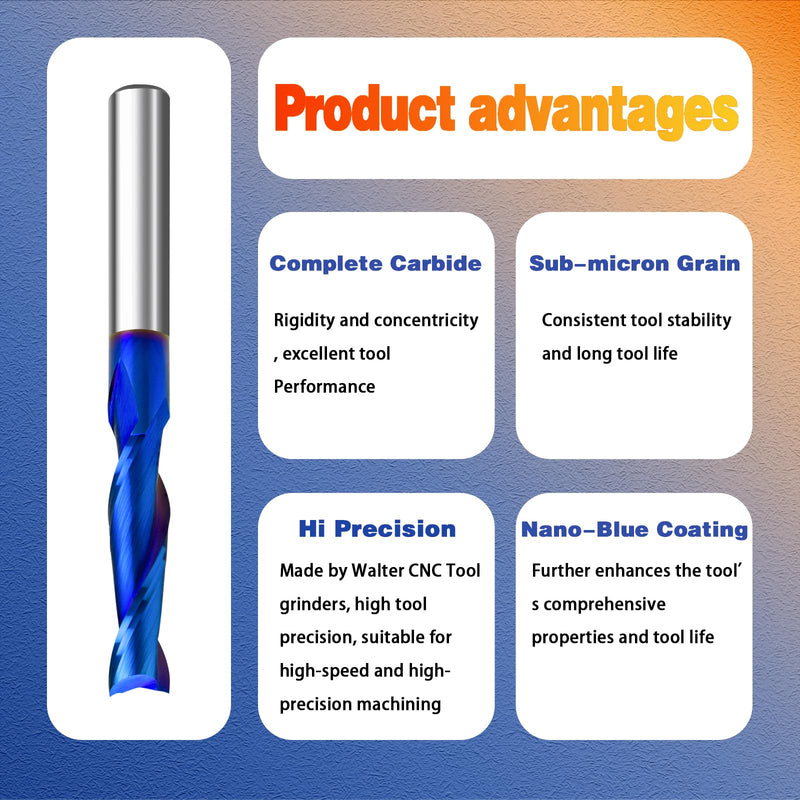 CNC Spiral Router Bits (5, Up Cut - 1/4" Dia - 2-1/2" OAL) 5