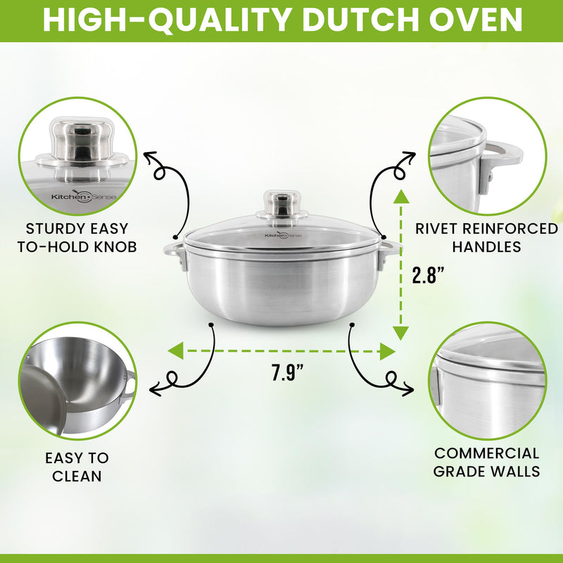 Kitchen Sense Aluminum Caldero Pot with Glass Lid, 1.8 Quart Dutch Oven, Nonstick Surface, Easy to Grip Handles, Ideal for Stew, Braising, Boiling, Cooking Rice, Spanish Meals 1.8 Quarts