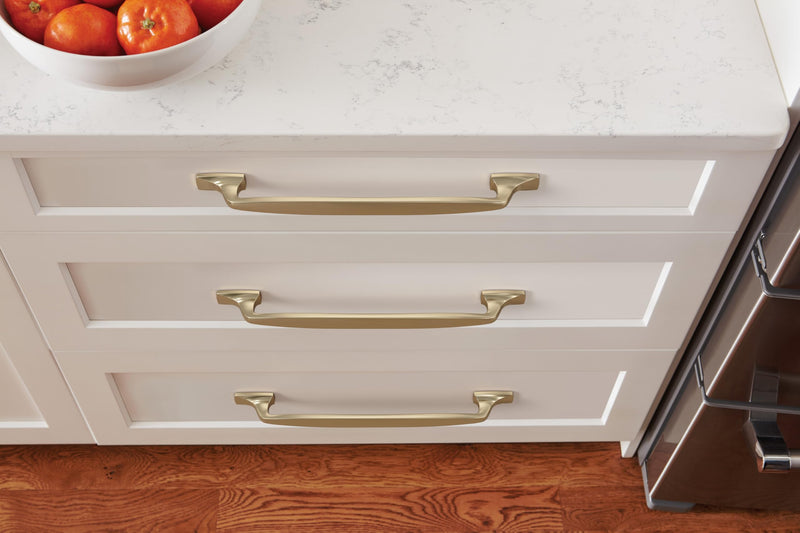 Amerock 10-1/16" Highland Ridge Golden Champagne Drawer Pull | 10-1/16 inch (256mm) Center-to-Center Mounting Distance and 12-5/8 inches Overall Length, Durable Zinc Cabinet Hardware 10-1/16 Inch (256 mm) Center-to-Center