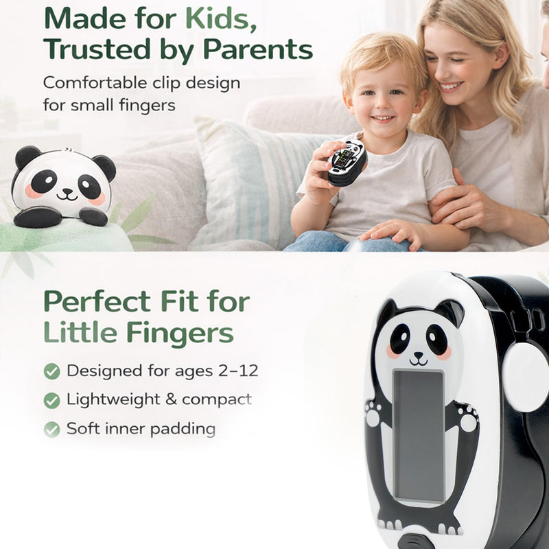 Pediatric Pulse Oximeter for Kids 2+, Panda Design Fingertip Oxygen Monitor with Digital Display for Heart Rate and SpO2 Monitoring