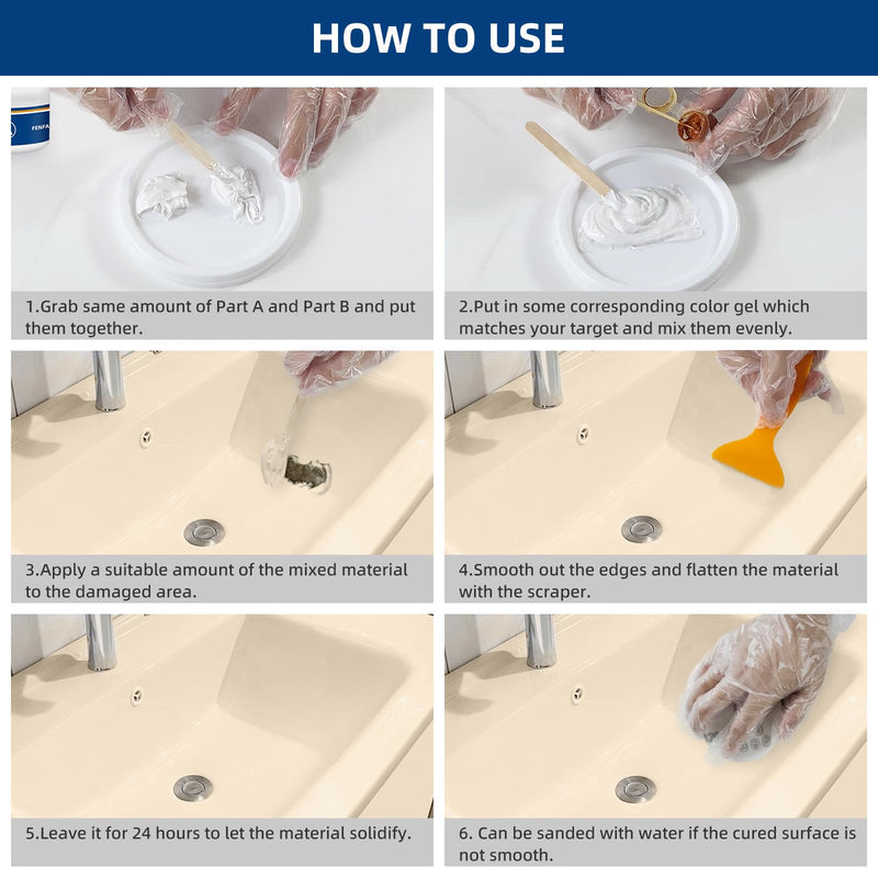Tub and Fiberglass Shower Repair Kit White, 3.7oz Porcelain Tile Repair Kit, Porcelain Sink and Acrylic Bathtub Repair Kit for Cracks Chips Dents Holes Almond/Biscuit/Bone