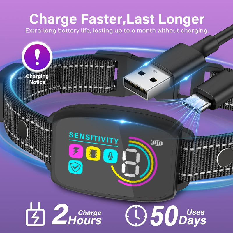 Dog Bark Collar, Rechargeable Anti Barking Device with 4 Modes & Long Battery Life, Adjustable Beep Vibration Static Shock Training Collar for Small Medium Large Dogs