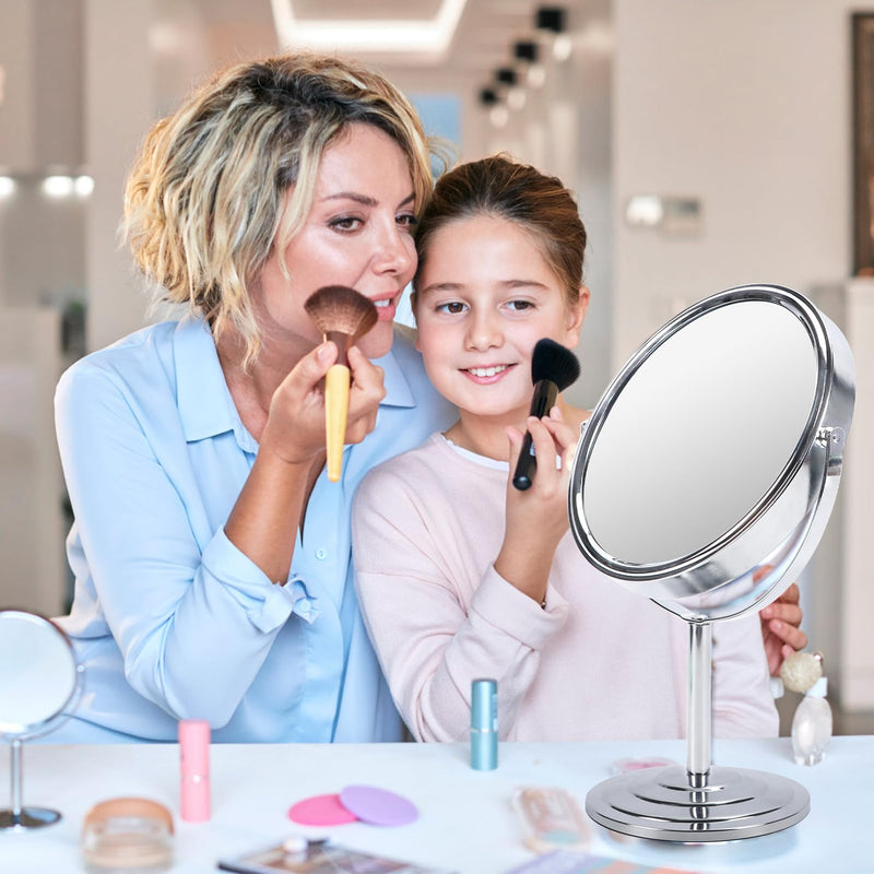 Schliersee 10X Magnifying Makeup Mirror, 8 inch Double Sided Tabletop Mirror, 1X/10X Magnification Standing Swivel Desk Mirror for Dresser Bathroom Bedroom, for Women Girl Gifts 13"L x 7.9"W Silver