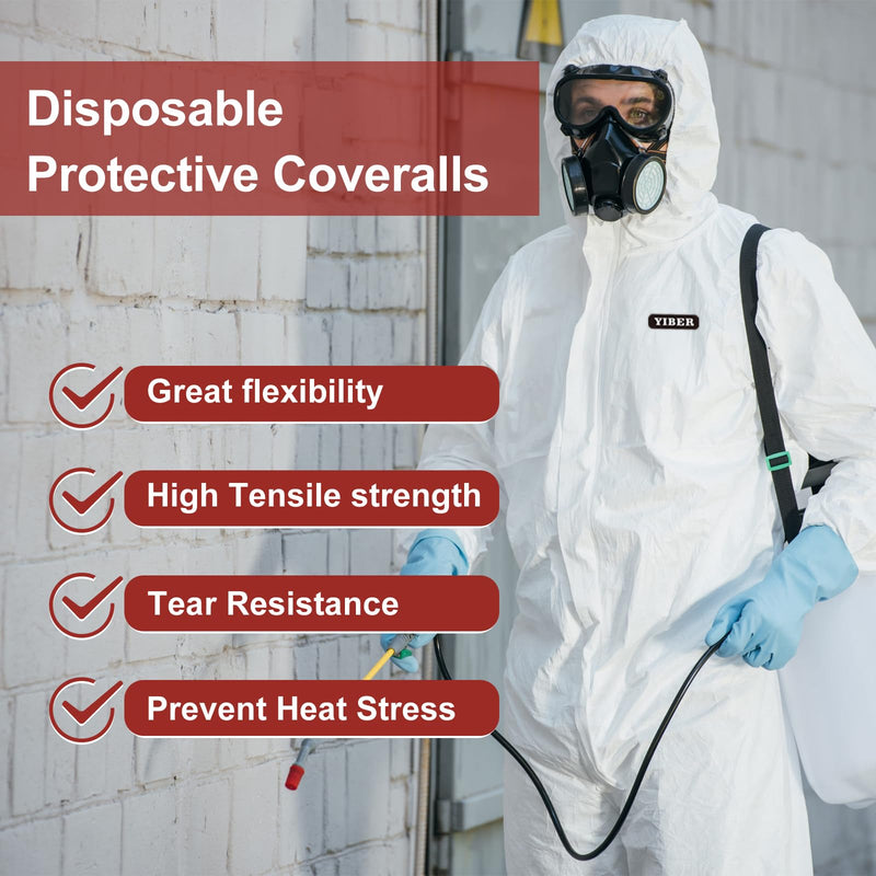 Hazmat Suit Disposable Coverall | Heavy Duty Full Body Paint Coverall & Suit in 7 Sizes with Multiple Specifications for Men & Women Without Hood - Breathable & Water Resistant Large 1