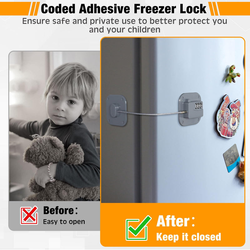 8 Pack Fridge Lock Heavy Duty Locks for Fridge Freezer Lock for Child Safety Cabinet Coded Adhesive Combination Refrigerator for Drawers Cabinet Window Easy Install No Drilling Black (Gray) Gray