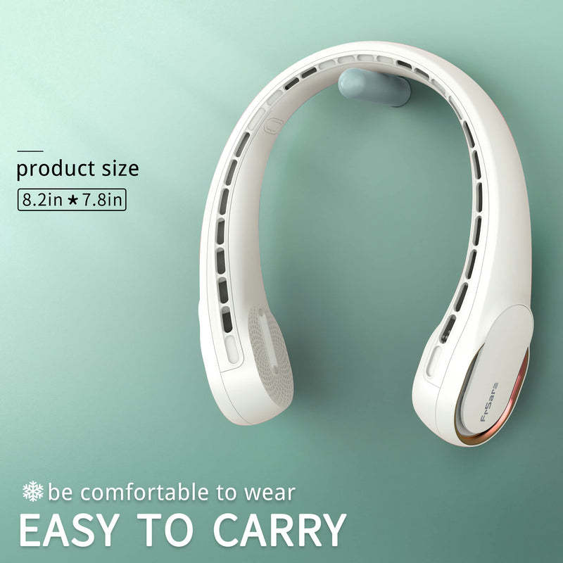 FrSara Neck Fan, Portable Personal Fan Strong Wind, 4000mAh, Air Volume,360° Cooling, No Hair Twisting, Air Volume On 2 Sides, Non-Slip, Quick Charge, Long Use Time, Birthday Gift for Women, Dad, Men White