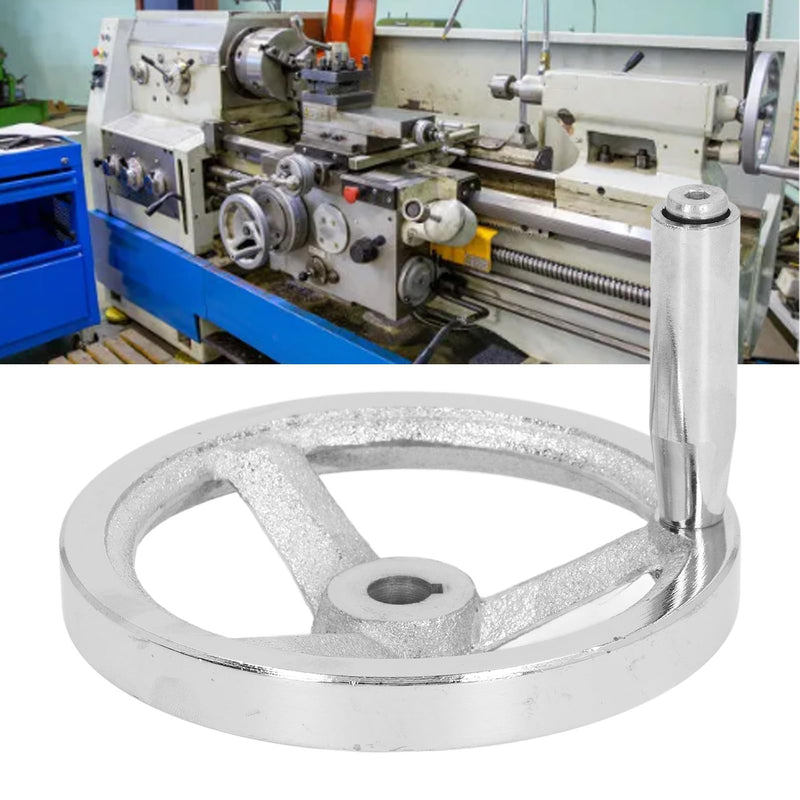 125mm Diameter 12mm ID Rotary Handwheel, Cast Iron Chrome Plated Round Hand Wheel Detachable Hand Crank Revolving Handwheel With Handle for Lathe, Milling Machine