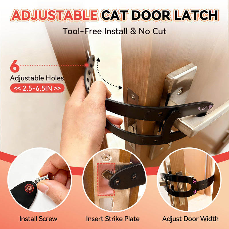 TGIOW Cat Door Latch,2 Pcs Door Prop for Cats to Keep Dogs Out of Litter Box and Food, Preventing Hand Pinching, Cat Door Stopper with 6 Adjustable Straps 2.5-6.5" Wide, Including Door Plate, Black 2pcs-black