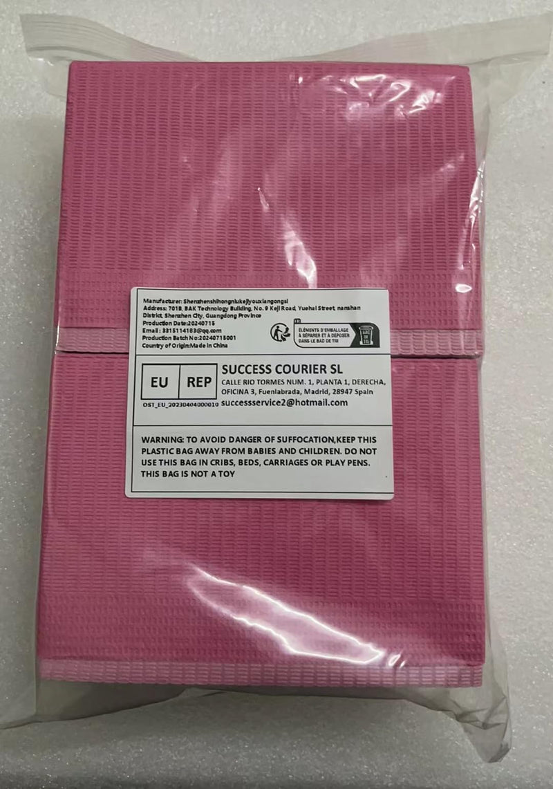 60 Pcs Dental Bibs Disposable for Patient, 13"x18", 3 Ply Waterproof Piercing Tattoo Paper Napkin Tissue Bib for Dental Clinic, Tattoo Station and Salon Pink