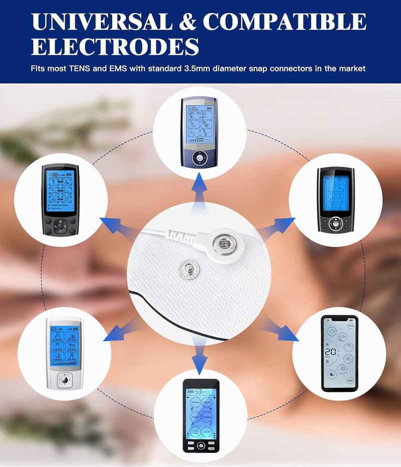 20 Pack Large TENS Unit Electrodes Pads, Upgraded Self-Adhesive Latex-Free Non-Irritating TENS Electrode Patches with Standard 3.5mm Snap-on Connector, Compatible with Belifu, Brilnurse TENS White-20 Pads