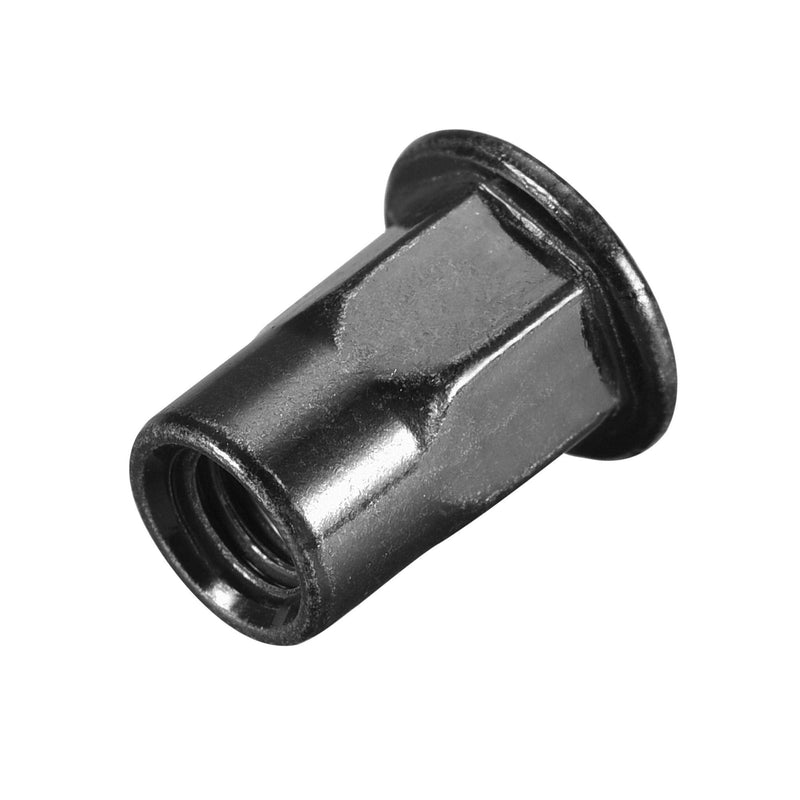 uxcell M6 Rivet Nuts, Thread Half Hexagonal Carbon Steel Zinc-Plated Flat Head Threaded Insert Nut Black 50Pcs