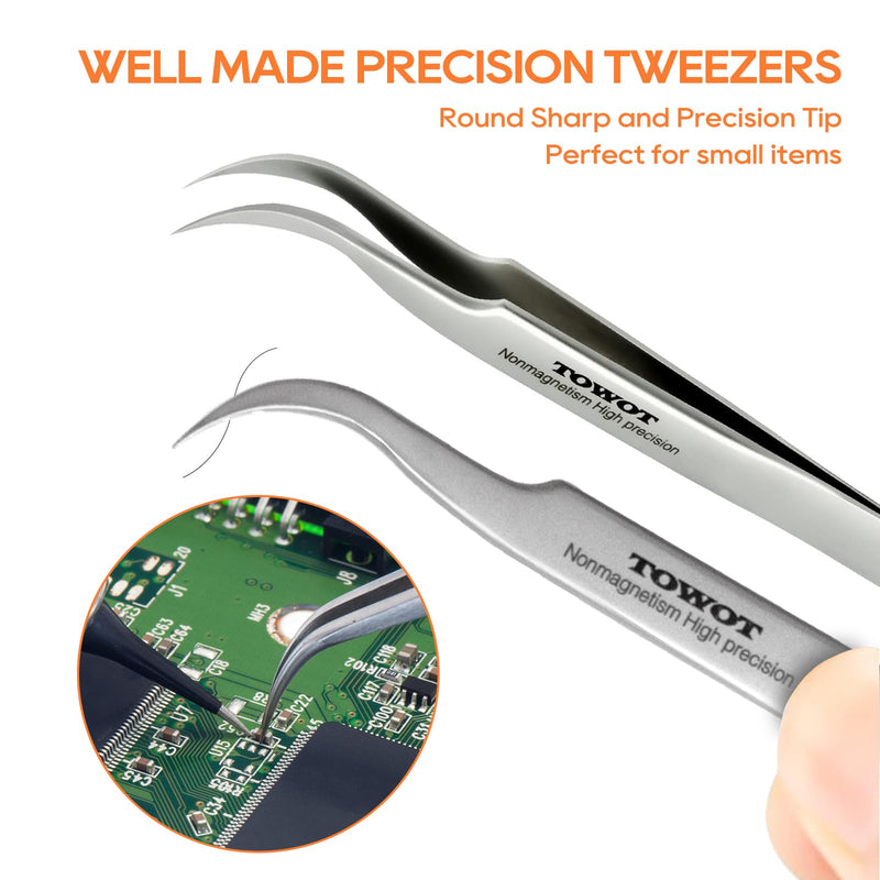 TOWOT Precision Tweezers, Stainless Steel Pointed Tweezers for Craft, Electronics, Soldering, Experimental Work, Jewelry-Making, Non-Magnetic Industrial Tweezers Fine Tip Straight LONG(140mm)
