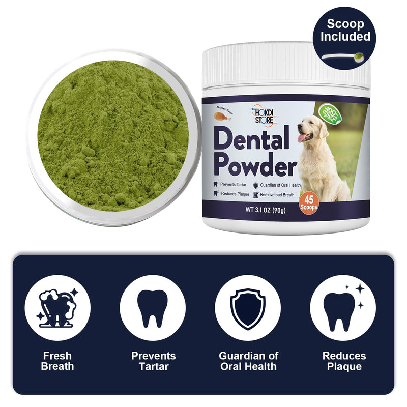 Dog Breath Freshener Dental Powder–Teeth Cleaning Powder for Dogs with Probiotics & Herbs–Plaque & Tartar Remover, Fresh Breath Remedy & Oral Care-Chicken Flavor-45 Scoops (Pack of 1)