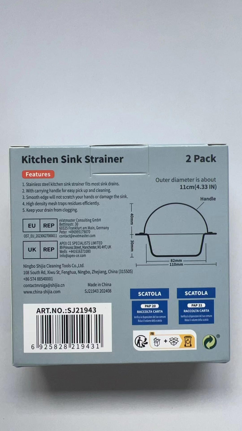 MR.SIGA Kitchen Sink Strainer, Stainless Steel Sink Drain Strainer, Dishwasher Safe, 2 Pack