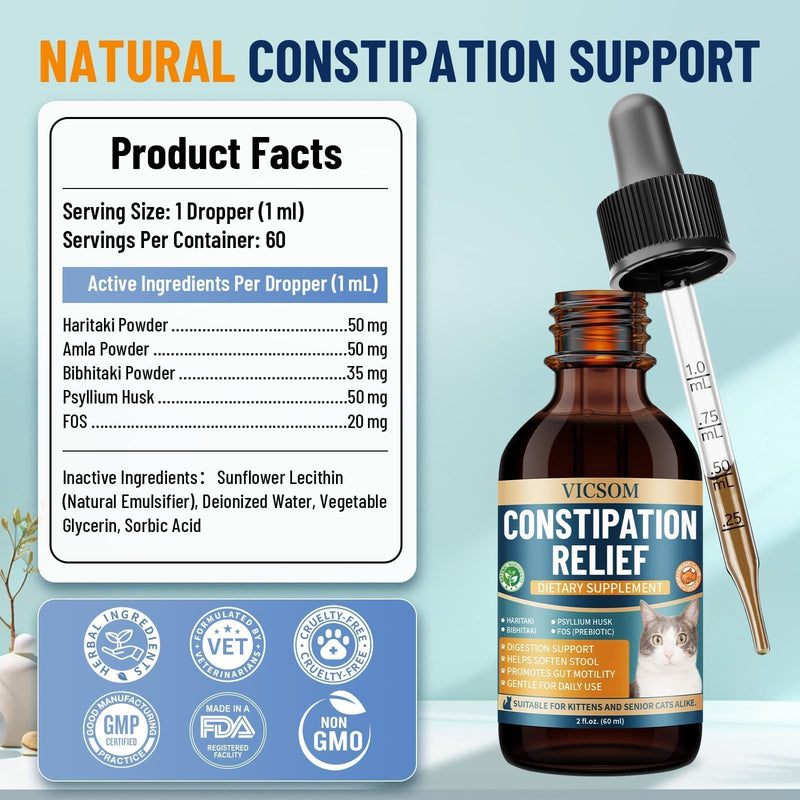 Cat Constipation Relief for Cats, Natural Cat Laxative Constipation Relief for Cats Soften Stool, Promotes Digestive Health, Cat Herbal Supplements, Chicken Flavor, 60 Ml/2 Fl Oz