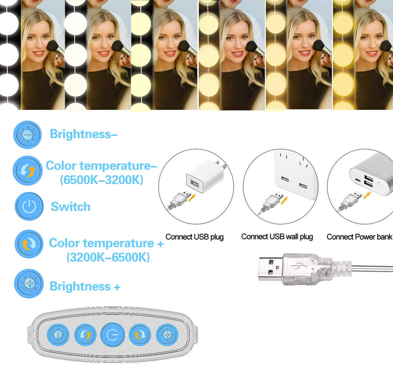 Makeup Vanity Lights for Mirror, Hollywood Style LED Vanity Mirror Lights with 14 dimmable Bulbs, USB Cable, White