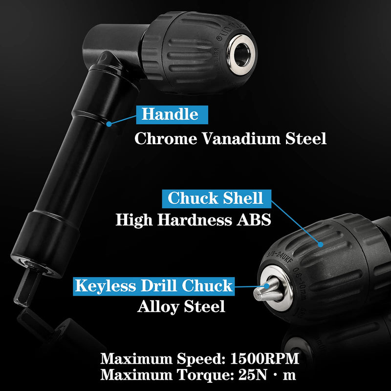 Cordless Right Angle Drill Adapter, 90 Degree Adapter Drill 8mm Hex Shank Power Tool Attachment (Chuck Range: 0.8mm-10mm)