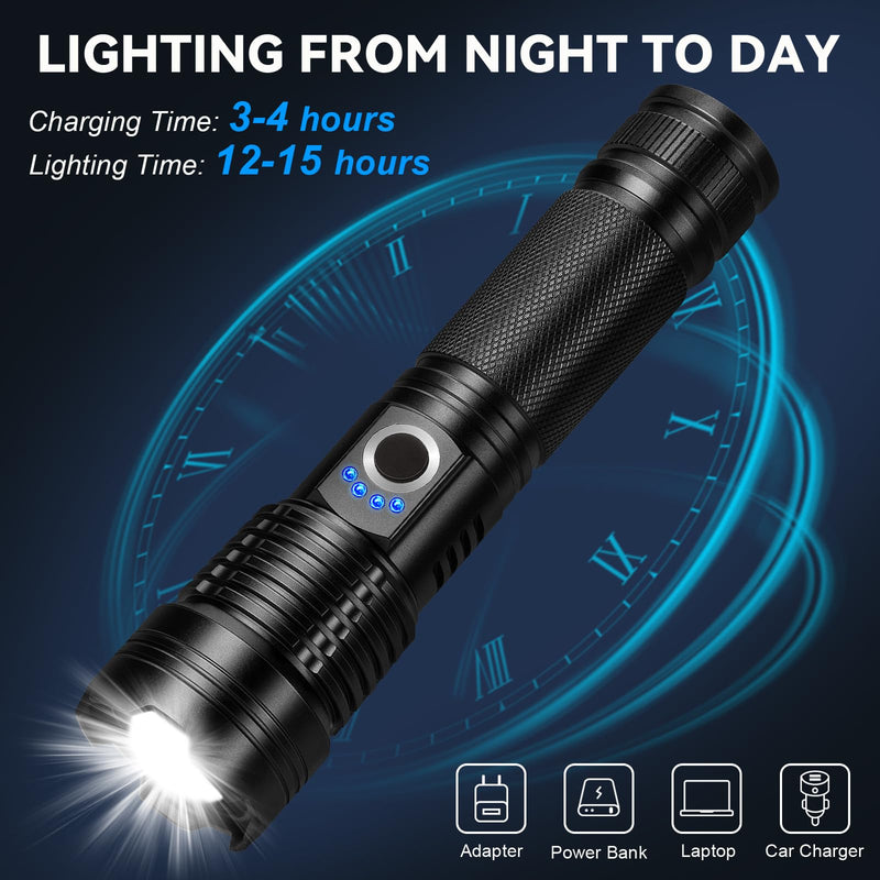 Rechargeable Flashlights High Lumens 3 Packs, 99,000 Lumens Super Bright LED Flash Light with 5 Modes Adjustable LED Flashlight, High Powered Flashlight for Home Camping Outdoor