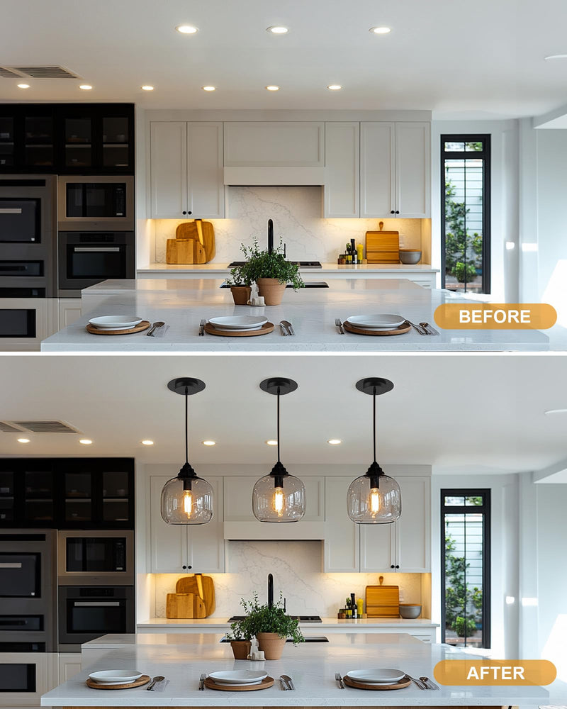 R5 and 6 Recessed Can Light Conversion Kit, Ceiling Light Fixture Upgrade, Pendant & Hanging Light, Ceiling Fan Compatible, 7¾ Inch Flat Steel Ceiling Medallion, Black Finish black-1pc