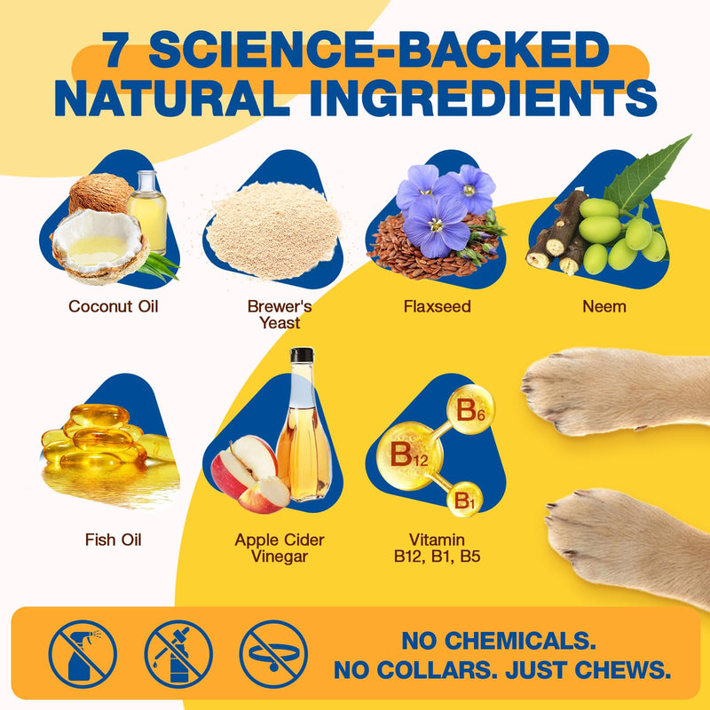 Natural Flea and Tick Prevention for Dogs Chewables, 180 Soft Chews Dog Flea and Tick Treatment, Oral Flea Chews for Dogs, Skin & Coat Support Supplement 180 chews