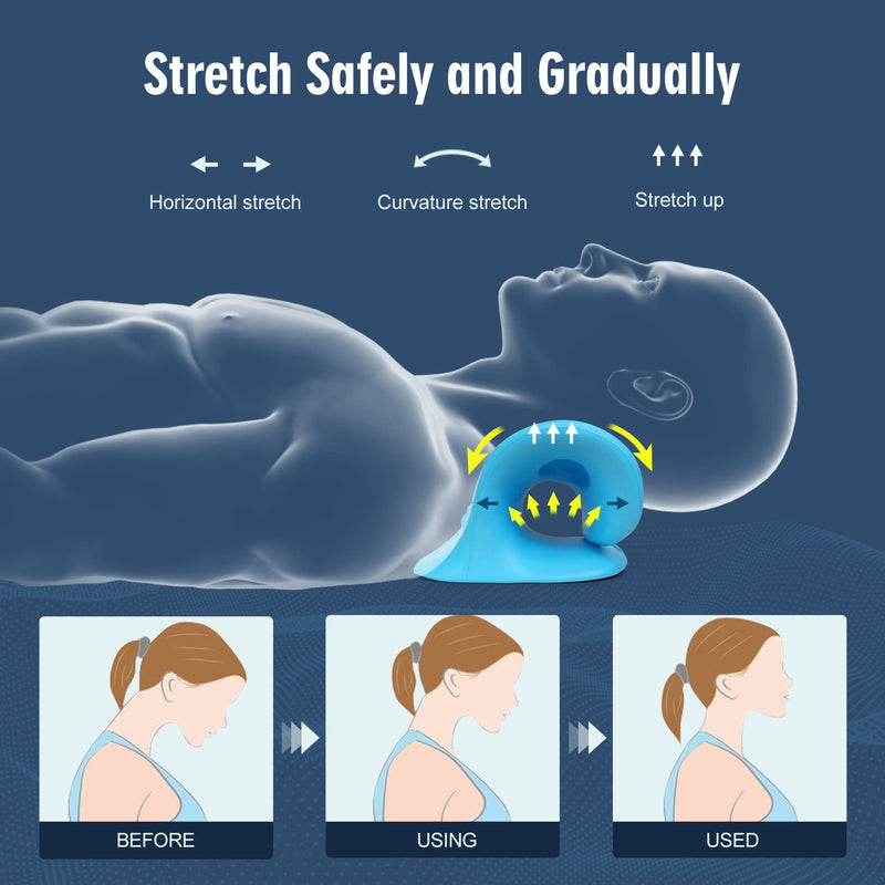 Neck Stretcher for Pain Relief, Neck and Shoulder Relaxer Cervical Traction Device Pillow for Muscle Relax and TMJ Pain Relief (Blue) Blue