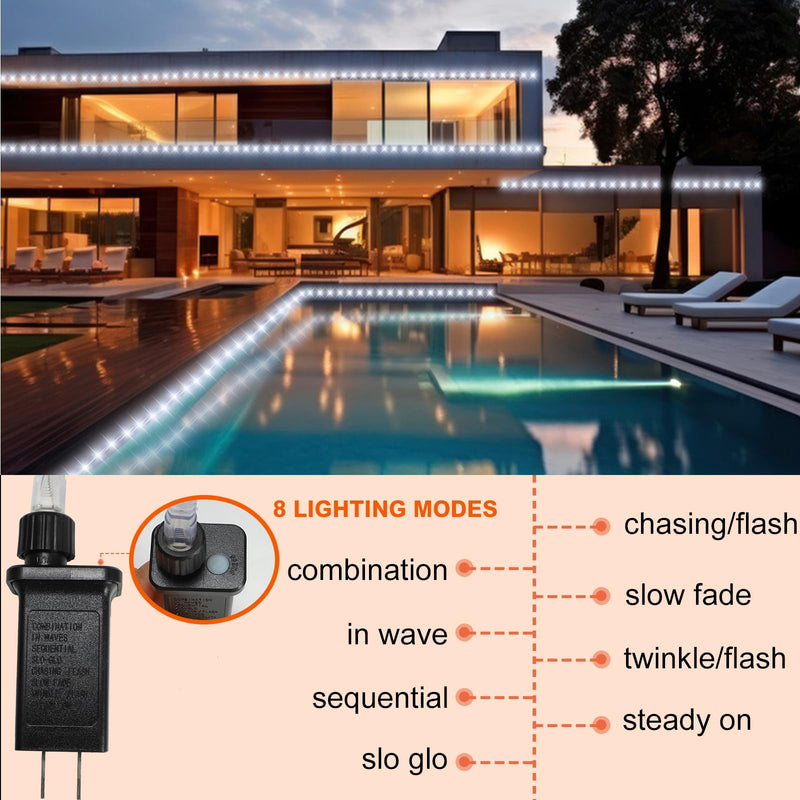 100FT Rope Lights Outdoor, Connectable Trampoline Lights 300LED String Lights Flexible Clear Tube Light Waterproof Rope Light 8 Modes for Camping Yard Pool Canopy Deck Home Outdoor Indoor Decor Cool White 100FT 300LED