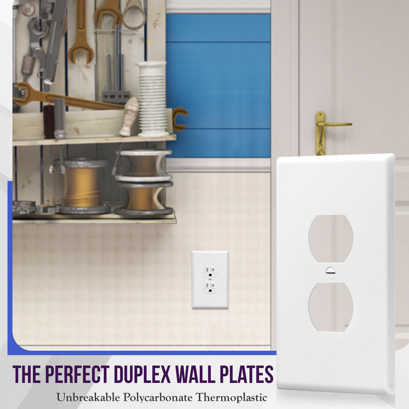 ENERLITES Duplex Receptacle Outlet Wall Plate, Jumbo Outlet Covers, Gloss Finish, Oversized 1-Gang 5.5" x 3.5", Polycarbonate Thermoplastic, 8821O-W, White Over-Size 1 Pack