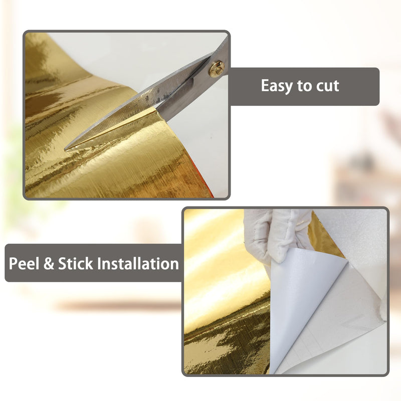 Brushed Gold Peel and Stick Wallpaper Border, PVC Self Adhesive Removable Contact Paper, Waterproof Mirror Frame Sticker for Bathroom, Kitchen and DIY Decor (394''L x 7.88''W) 7.9" x 394" Brushed Gold