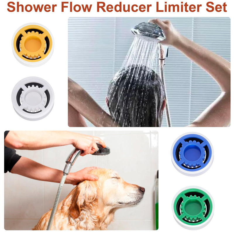 4pcs Shower Head Flow Restrictor, Shower Head Flow Reducer, 1.5 1.8 2.0 2.5 GPM Shower Head Water Saver, Shower Head Limiter for Bathroom, Kitchen, 0.56 × 0.54 × 0.21 inch blue,yellow,green,white