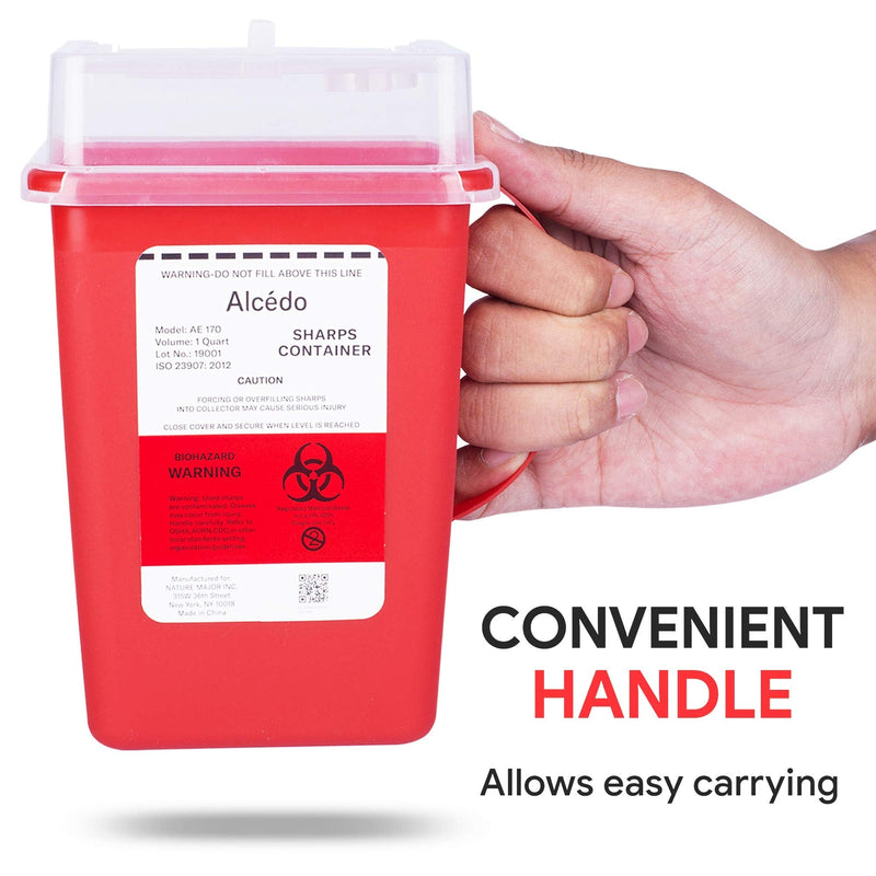 Sharps Container for Home Use and Professional 1 Quart (3-Pack) by Alcedo | Biohazard Needle and Syringe Disposal | Small Portable Container for Travel 3