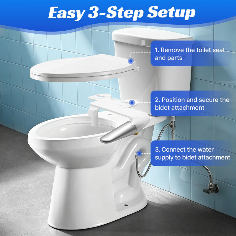 Left-Hand Bidet Attachment for Toilet, Ultra-Thin 0.23 Inch, Non-Electric, Cold Water, Foldable Dual Nozzle, One-Click Quick Detach, Adjustable Pressure, White oval-1