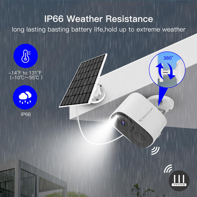 VSTARCAM Solar Security Camera Wireless Outdoor, 2K Camera with Color Night Vision, Solar Cameras for Outside Wireless, Battery Powered, Siren & Spotlight, Two-Way Audio, 2.4 GHz Wi-Fi, No Monthly Fee Solar Panel Camera-CB54