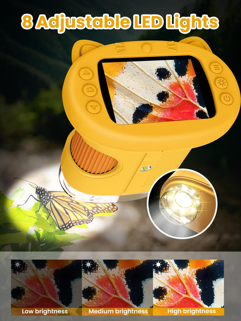 Microscope for Kids, 2.4 Inch Digital Microscope with 1000X Magnification, Handheld Camera Mini Pocket Magnifying Glass, Educational Christmas Birthday Gifts Toys for Ages 3+, Yellow