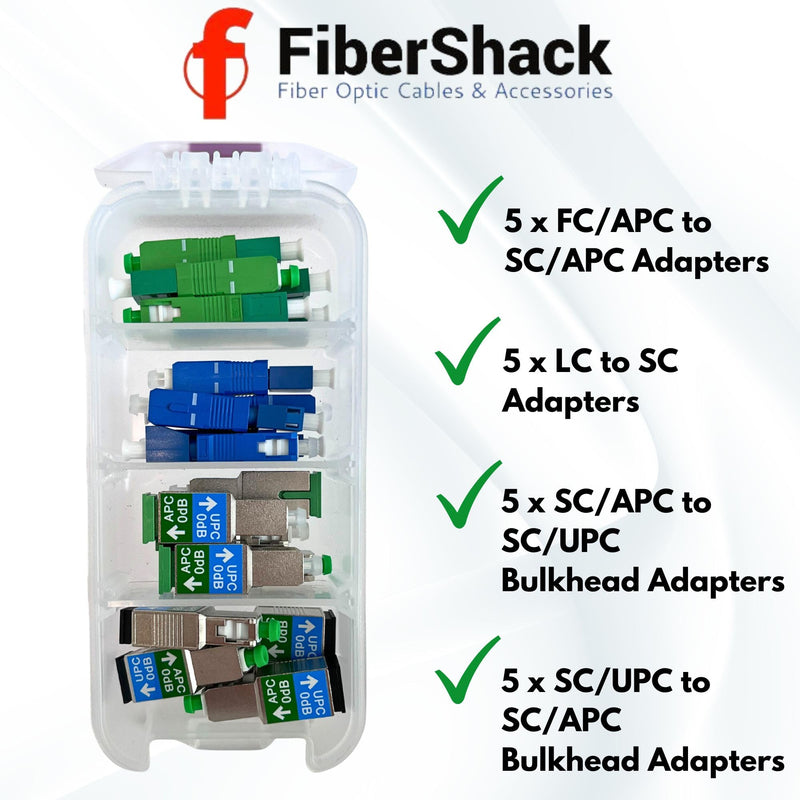 Fibershack - Bulkhead Fiber Optic Adapter Kit - 4 Piece Fiber Adapter Kit for SCUPC, SCAPC & LC to SC Cable Conversion - Fiber Optic Connector Kit for Fiber Conversion