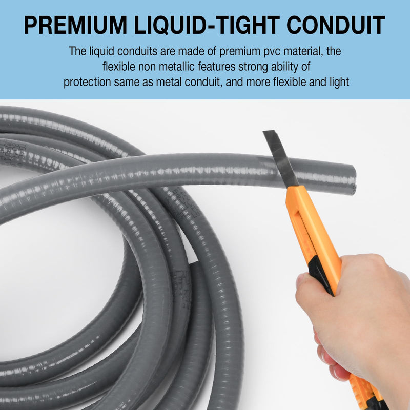 HOXHA 1/2 Inch 6 Ft Electrical Conduit Kit Flexible PVC Non Metallic Liquid Tight Conduit, Electrical Wire Conduit Pipe with Straight and 90-Degree Conduit Connector Fittings 1/2 In - 6 Ft