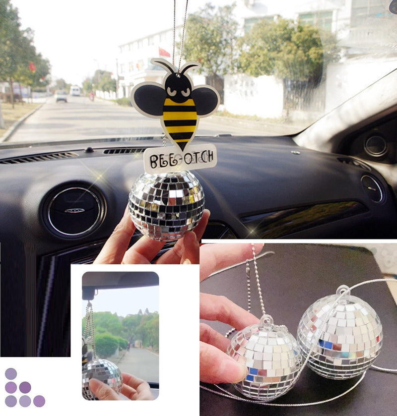 Disco Ball Car Accessory,Mirror Disco Ball Hanging,Car Disco Ball,Disco Car Charm, Rear View Mirror Hanging Accessories (Silver(1.9inch)) Silver(1.9inch)