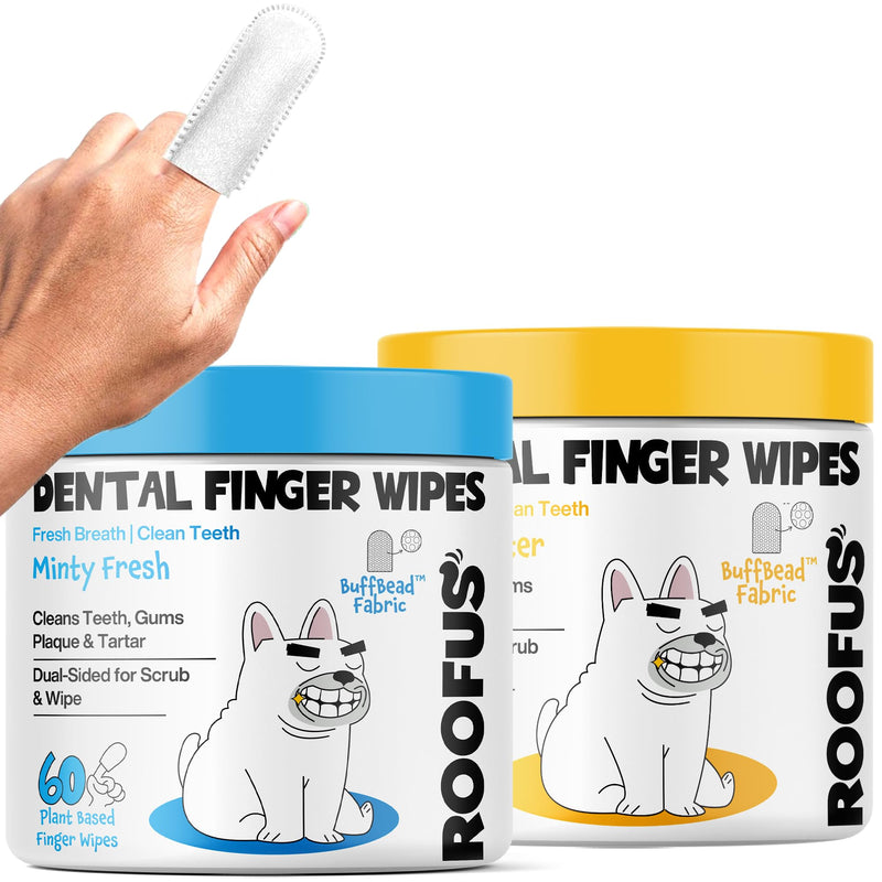 Dog Teeth Cleaning Wipes 60 Packs (Peanut Butter & Mint) - Dental Wipes to Reduce Plaque & Tartar for Dogs & Cats