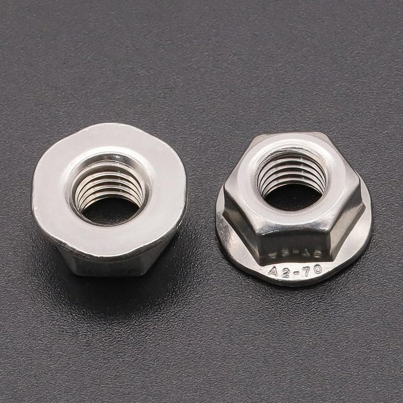 (50 PCS) M6-1.0 Hexagon Flange Nuts with Non-Serrated Flange Washer Head, 304 Stainless Steel, Hex Drive, Full Thread 50