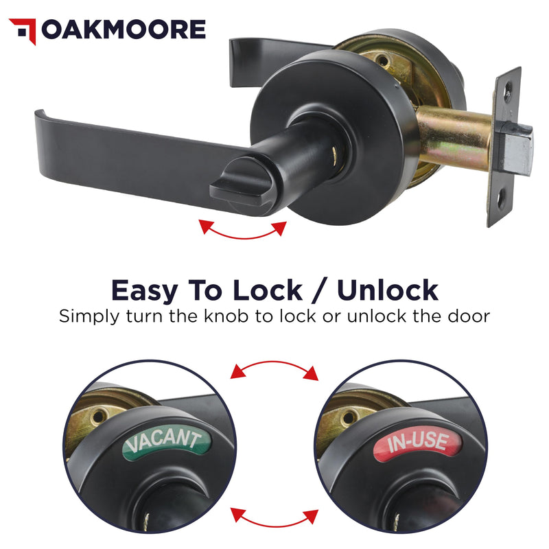 Commercial Door Handle Lock, Bathroom Locks for Home Doors, Vacant Occupied Bathroom Restroom Door Handles, Privacy Lock, Occupied Door Handle (Black) Black