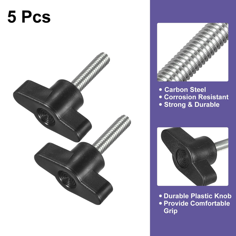 uxcell 5Pcs Clamping Screw Knob, M5 x 25mm Metric Carbon Steel T Shaped Thumb Screws Handle for Quick Remove Hand Tightening Knob Replacement 5