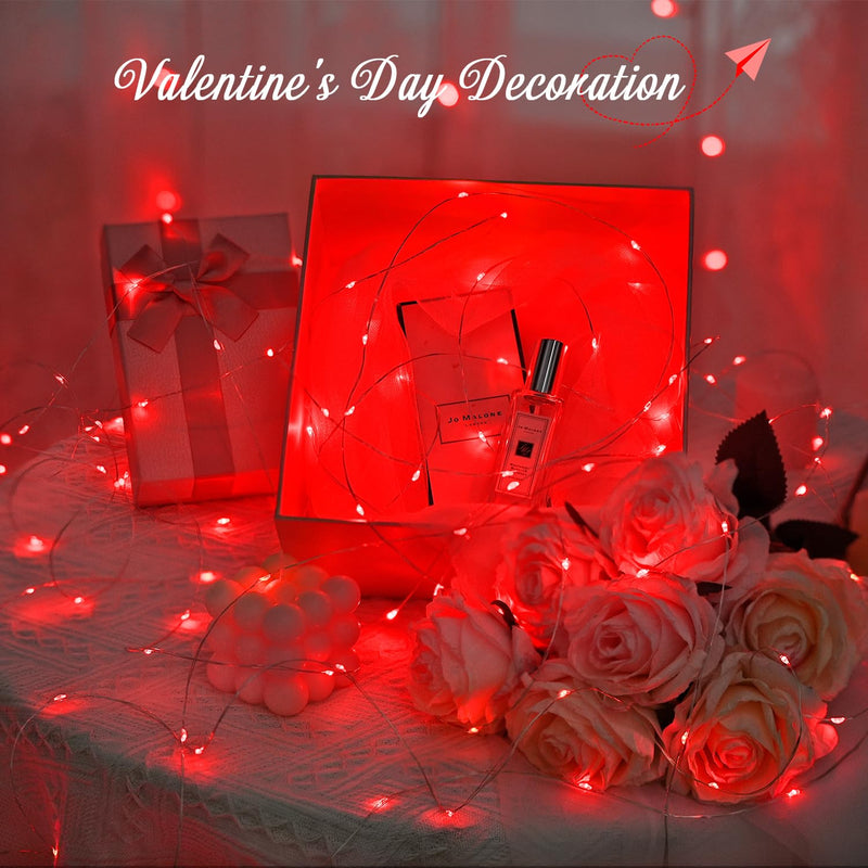 JMEXSUSS 4 Pack 50 LED Red Valentine Day Lights Battery Operated, 16.1ft Red Fairy Lights, Mini String Lights for Valentine Wedding Party Bedroom Decorations 4*50LED