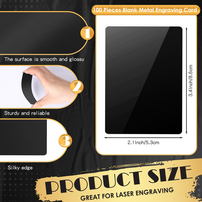 weparmeety 100 Pcs Metal Engraving Blanks Aluminum Sheet Laser Engraving Business Card Multipurpose DIY Gift Cards 86 x 54 x 0.21 mm (Black) Black