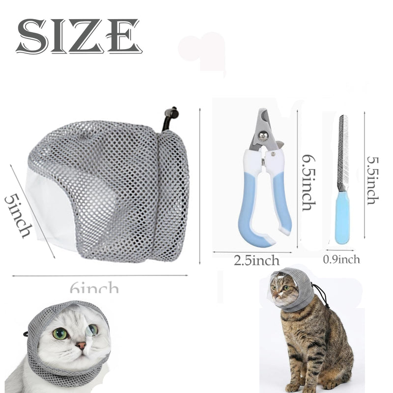 Adjustable Cat Muzzle for Grooming and Cat Nail Trimming Check,Biting Prevention, Pet Nail Clippers, Nail File.